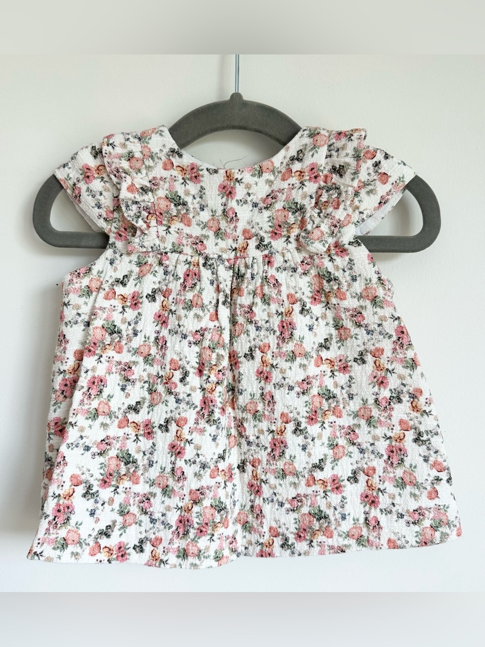 ZARA Floral Textured Cream Pink Green Baby Dress Set Size 3/6 Months